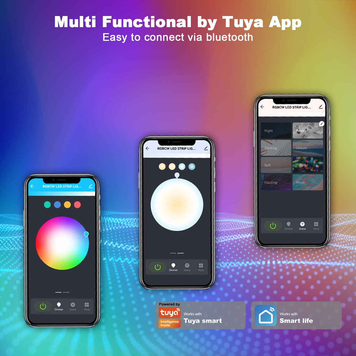 Tatazone music-sync mode reacts to ambient audio for dynamic scenes.