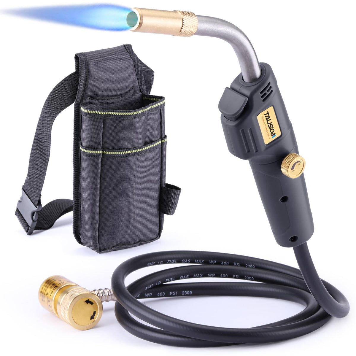 TAUSOM MAPP torch with holster worn at the waist for hands-free operation