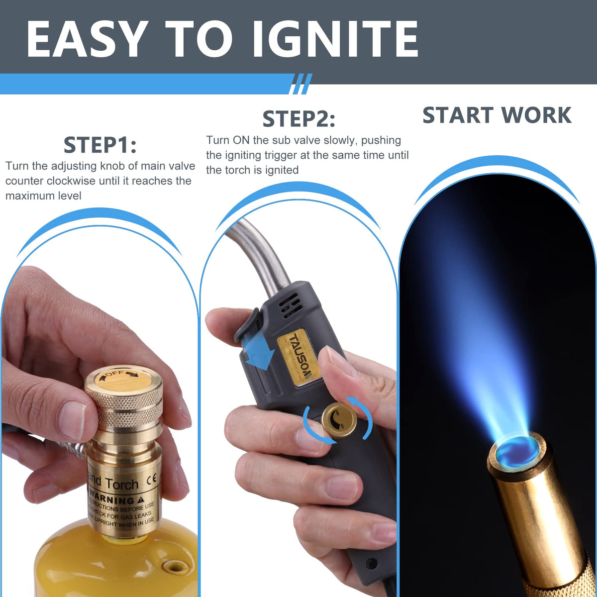 TAUSOM MAPP torch with adjustable sub-valve for precise heat control