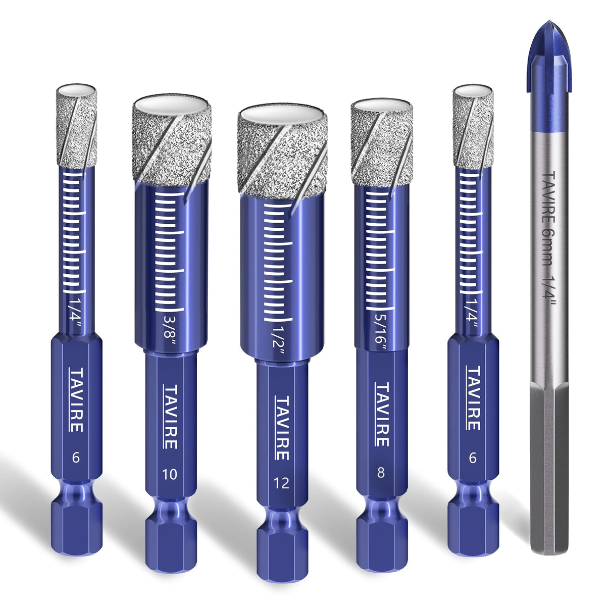 Tavire 6-piece dry diamond drill bits for porcelain and tile offer clean holes.