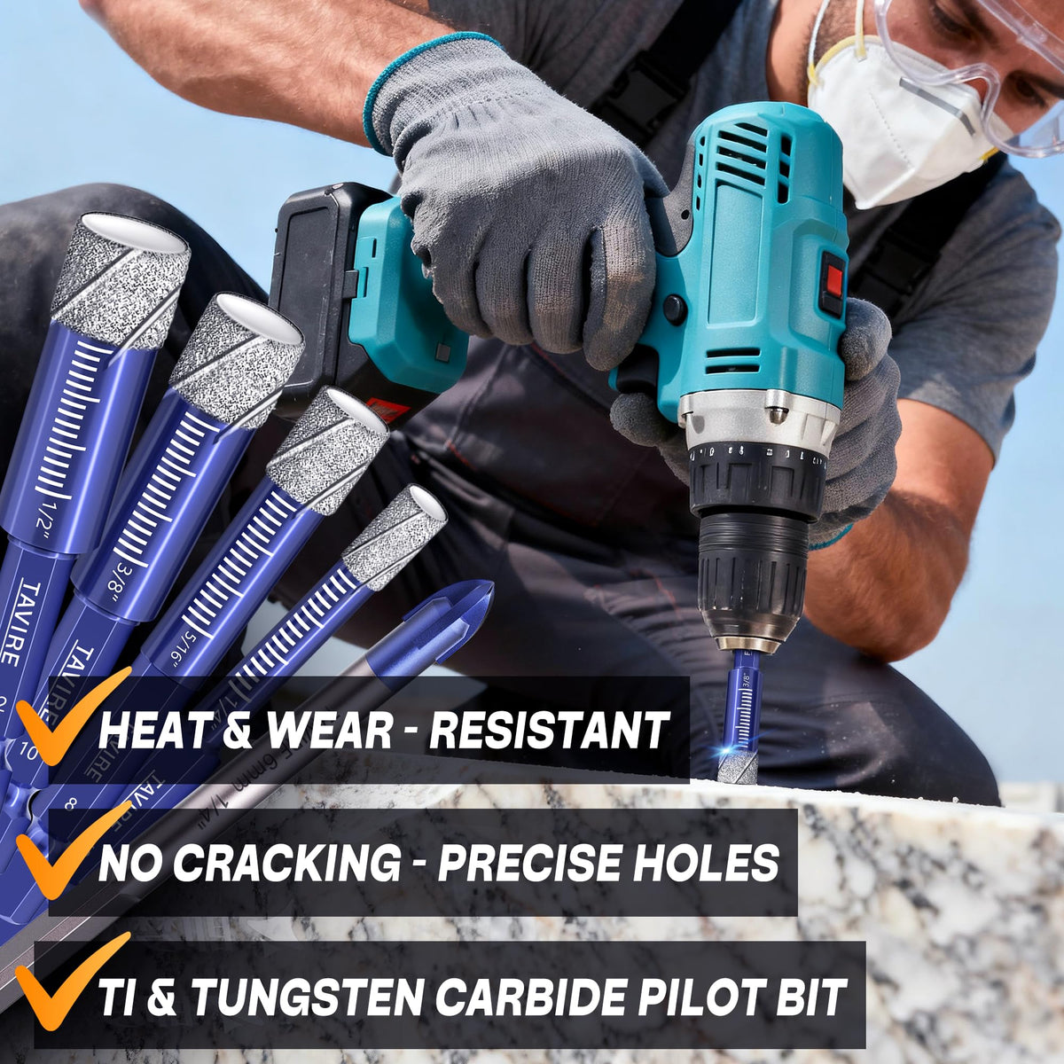 Tavire dry drilling performance supports porcelain, ceramic, tile and glass.