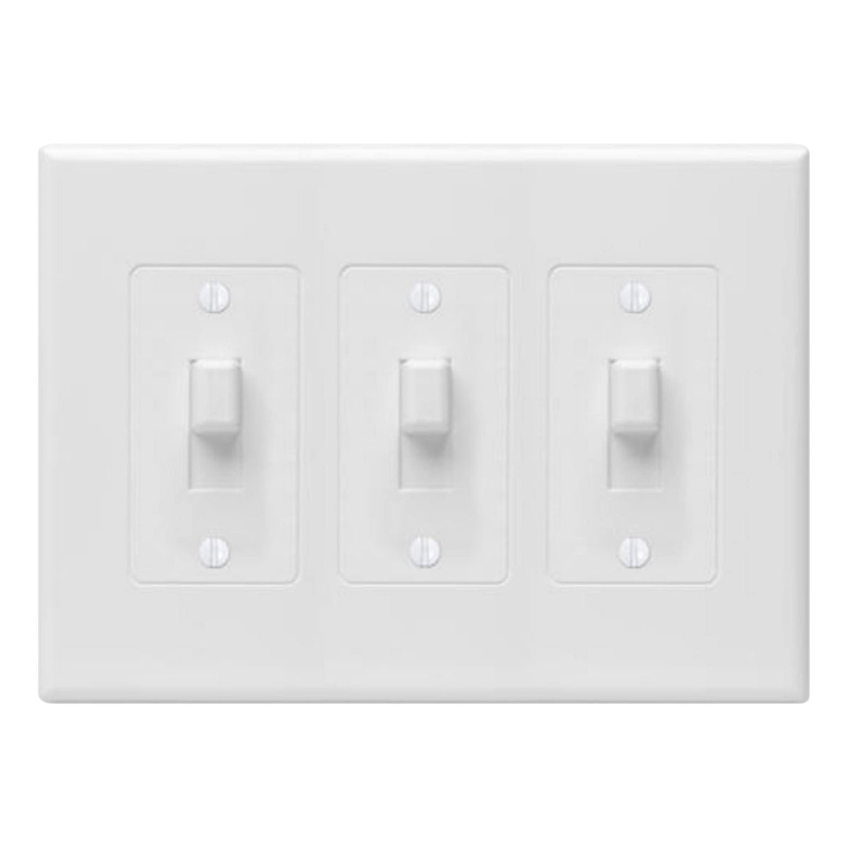 TayMac 2673W 3-Gang MASQUE decorator cover in white adds a fresh, modern look for high-traffic rooms.
