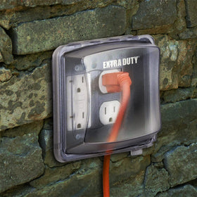 TayMac MM2420C clear cover maintains visibility of outlets and cords.