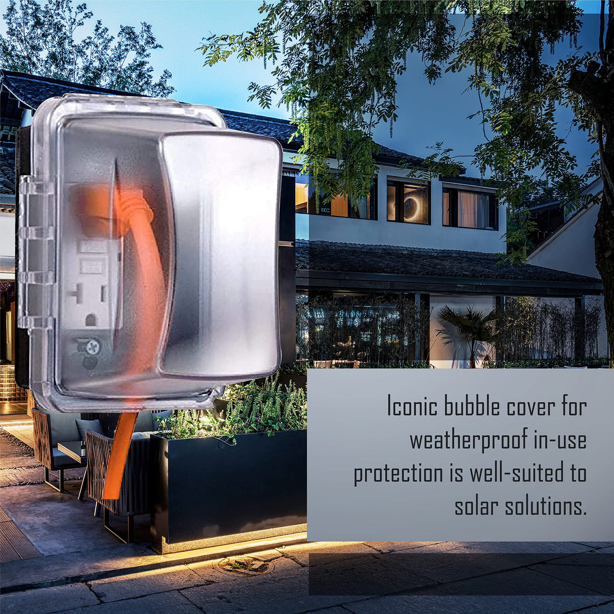 Lockable tab on TayMac MM710C adds tamper-resistance for exposed outdoor outlets.