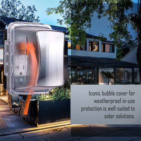 Lockable tab on TayMac MM710C adds tamper-resistance for exposed outdoor outlets.
