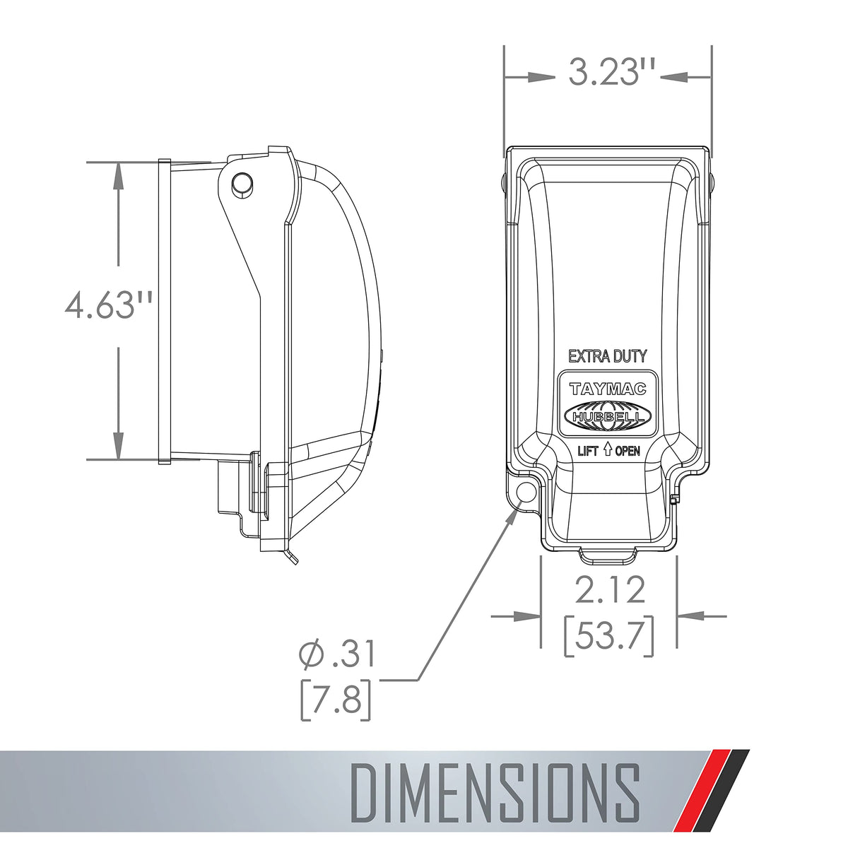 TayMac MX3200 RayGuard cover open shows gasket seal for moisture protection.