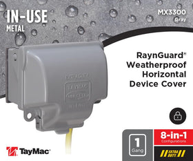 TayMac MX3300 RayGuard in-use cover keeping outlets dry under rain