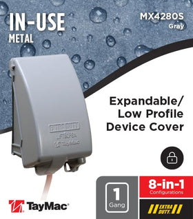 TayMac MX4280S weatherproof outlet cover protects equipment in outdoor environments
