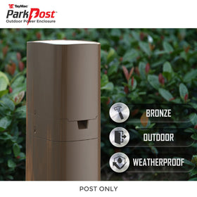 TayMac ParkPost outdoor duplex outlet ready for two cords for convenient power