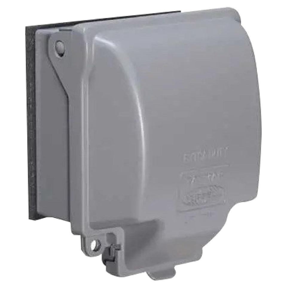 TayMac RayNGuard extra-duty 2-gang in-use cover protects outdoor outlets in wet environments.