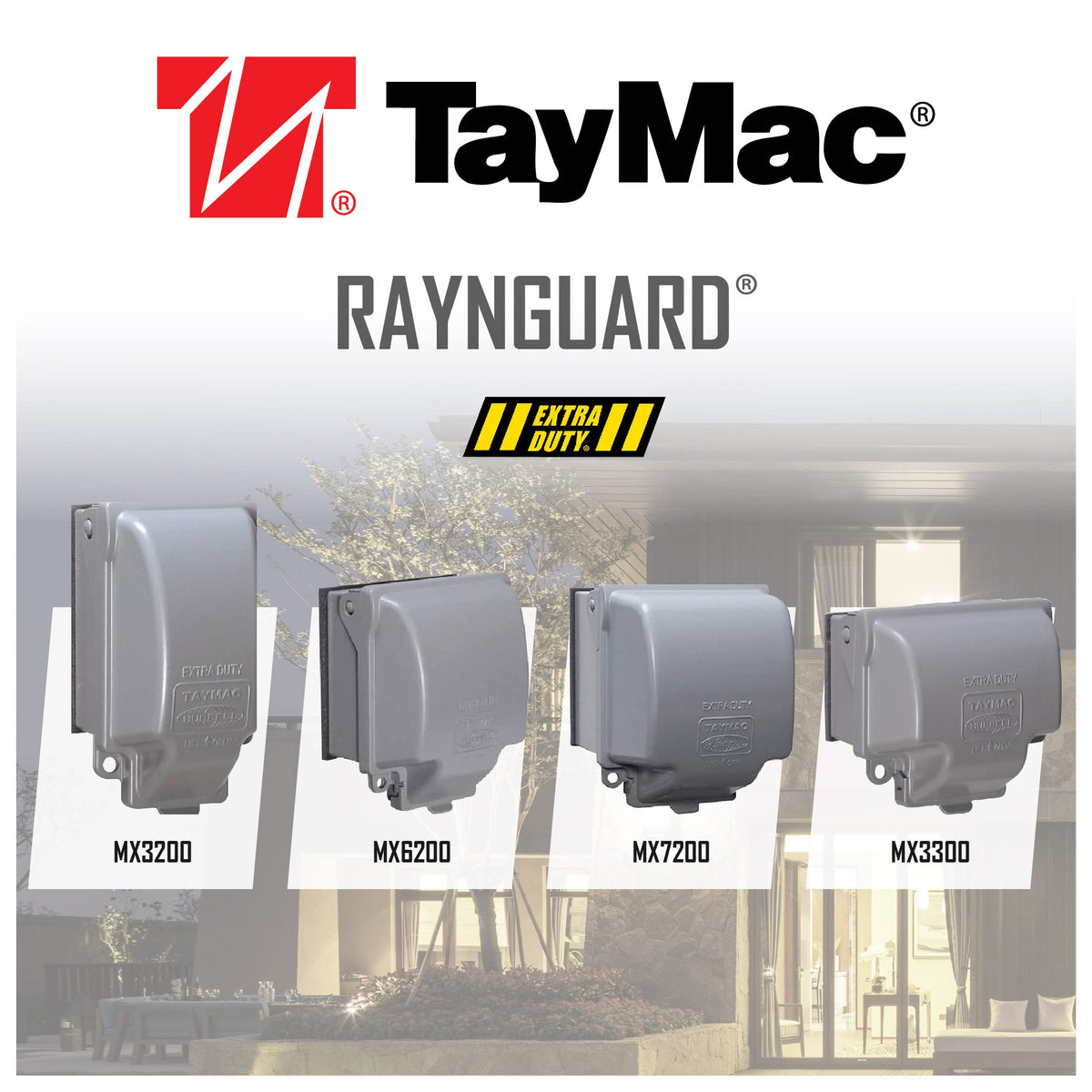 TayMac RayNGuard in-use cover fits multiple outlets with robust weatherproofing.