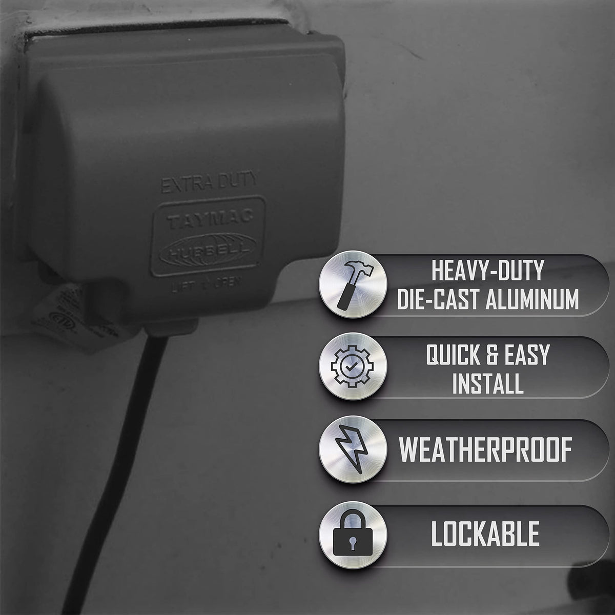 TayMac RayNGuard lockable tab provides tamper resistance for safety.