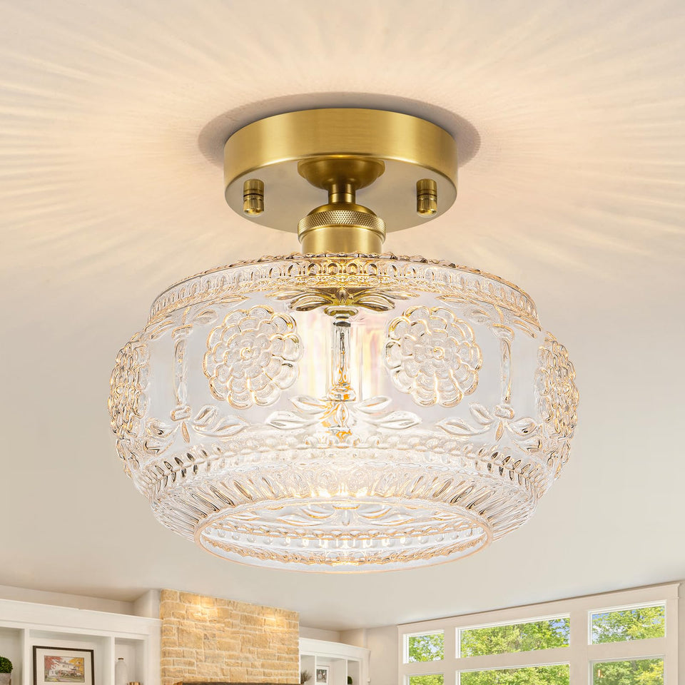 Tbaoinla semi-flush brass floral shade adds vintage charm to entryways.