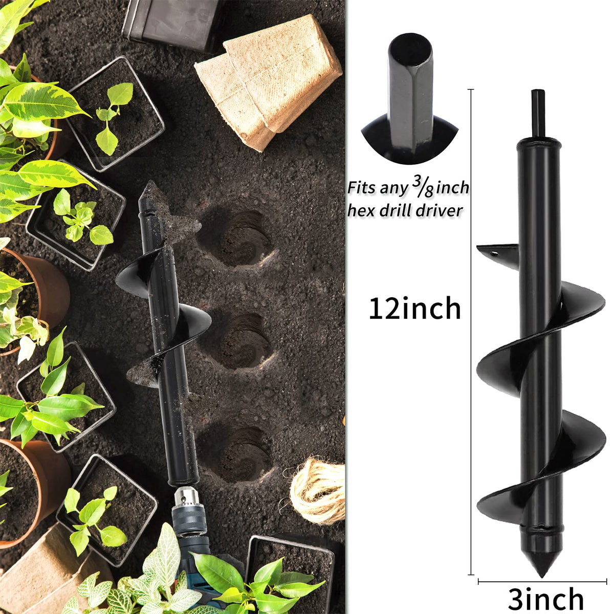 TCBWFY garden auger 1-6x16-5 spiral bit for deep planting in soil
