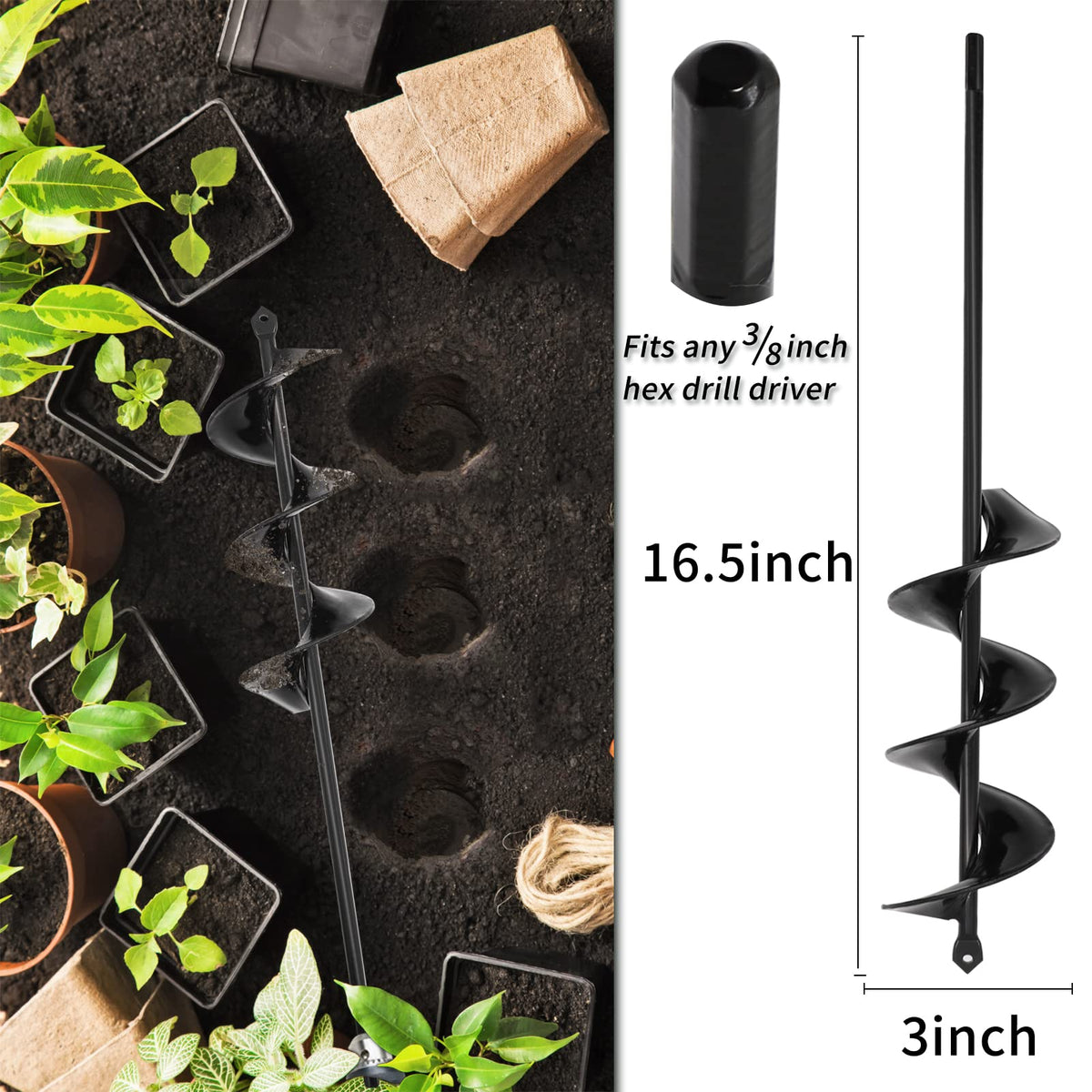 TCBWFY garden auger 3-16-5 spiral bit creates quick holes in earth
