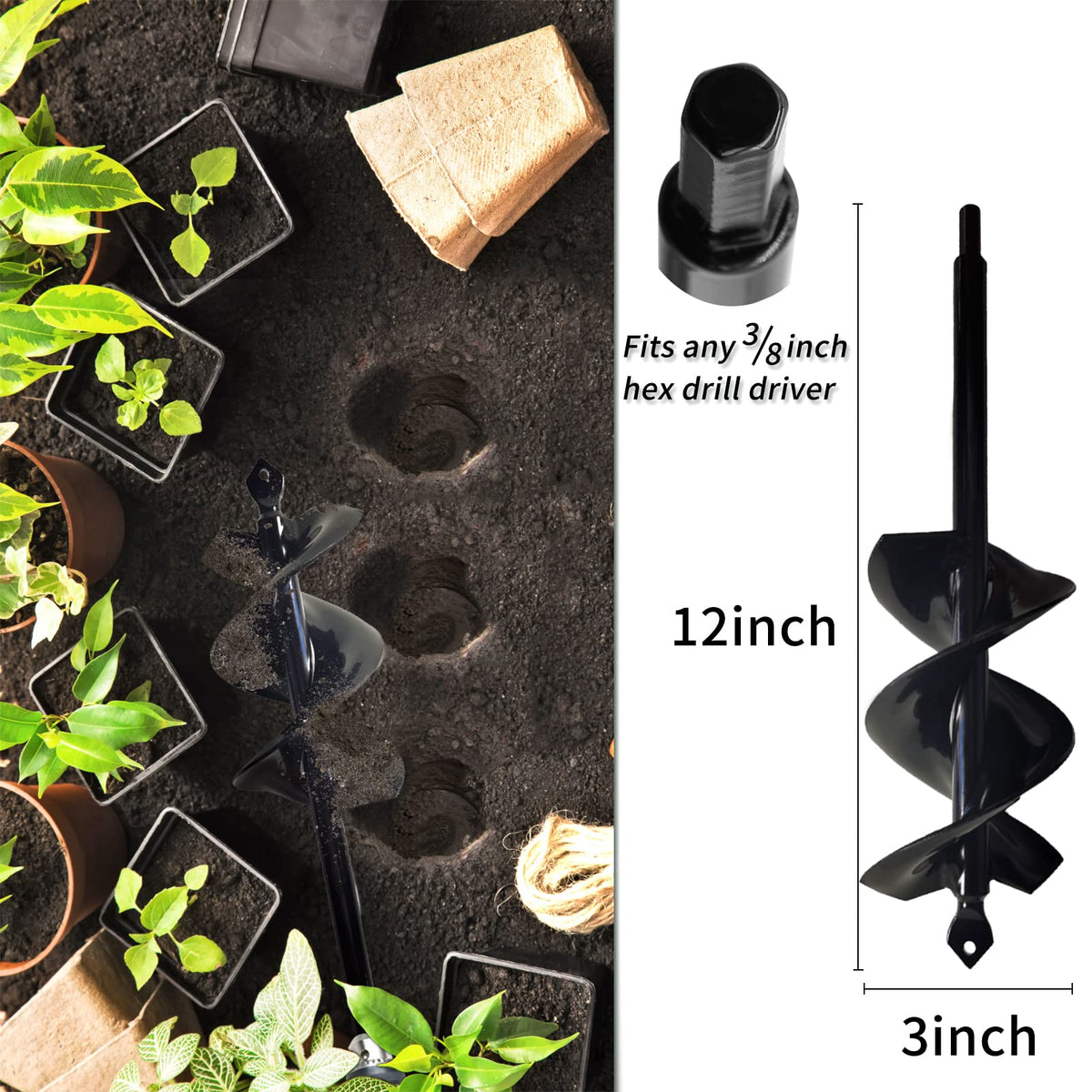 TCBWFY Garden Auger solid-core shaft for stable digging