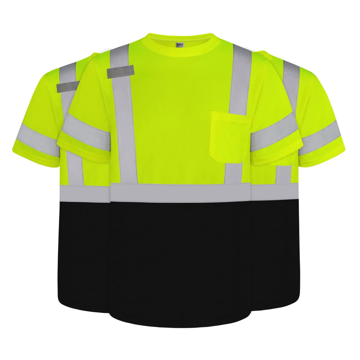 TCCFCCT Hi-Vis shirt front view with reflective stripes for visibility.