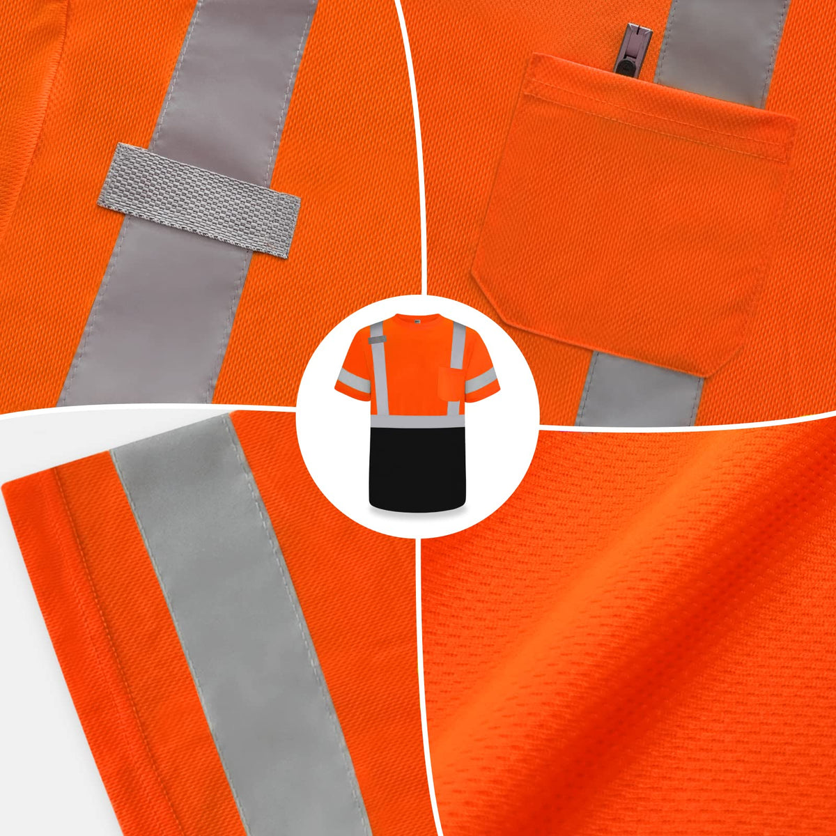 TCCFCCT hi-vis shirt fabric close-up shows breathable bird's-eye knit