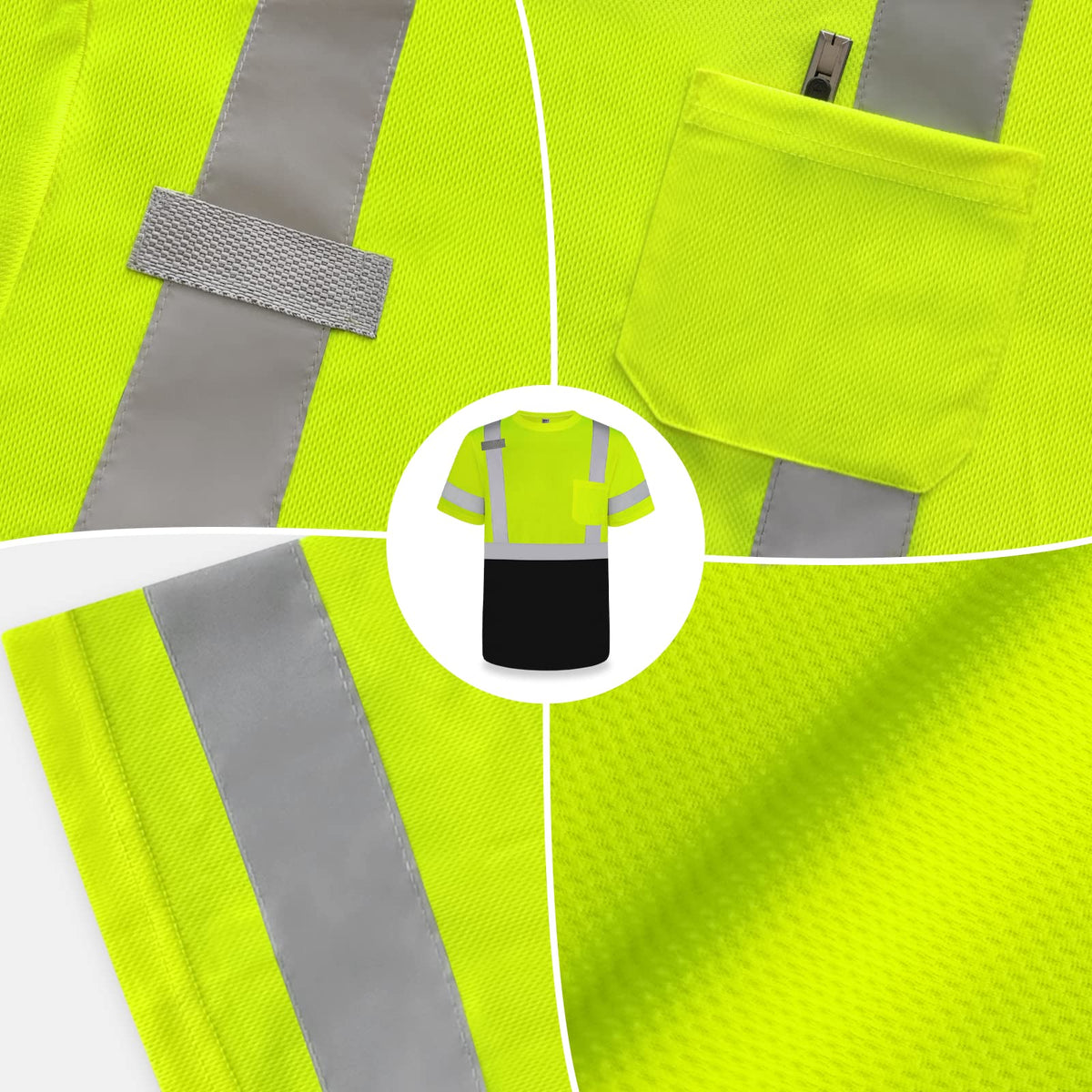 TCCFCCT package of three neon yellow reflective shirts with black bottoms