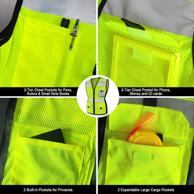 TCCFCCT safety vest with reflective strips and ANSI visibility