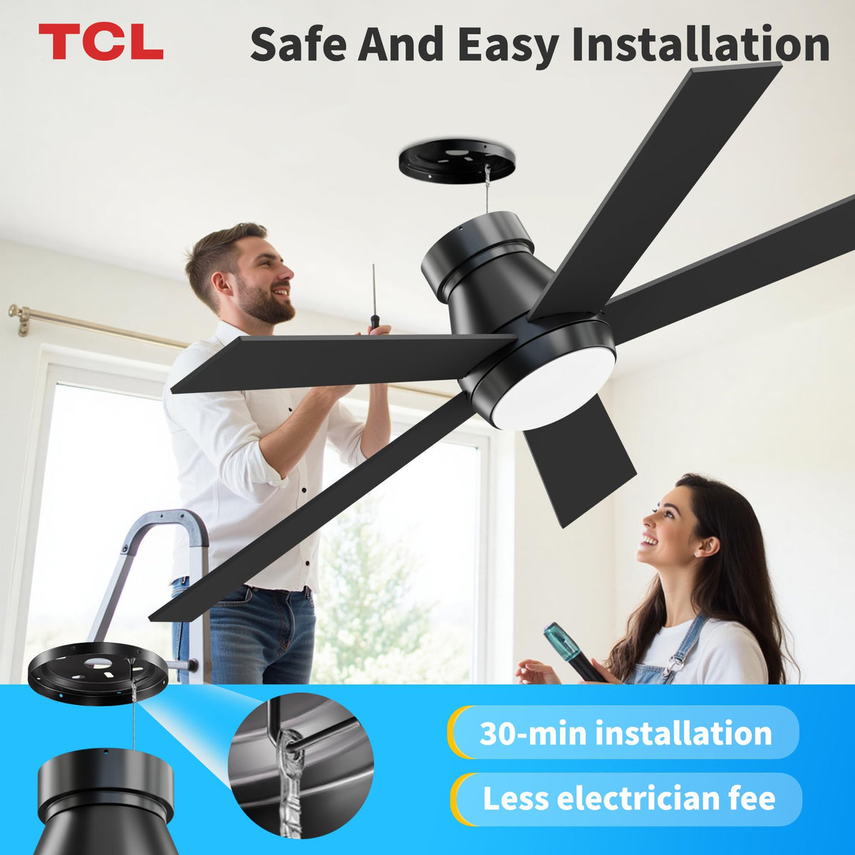 TCL 52-inch black ceiling fan installation guide for DIY setup