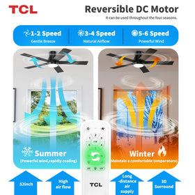 TCL 52-inch black ceiling fan quiet DC motor for peaceful bedrooms