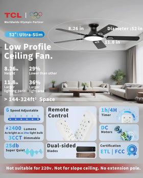 TCL fan blades reversible Walnut and Black for two decor looks.