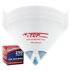TCP Global 190-micron blue nylon cone strainer for clean paint filtration.