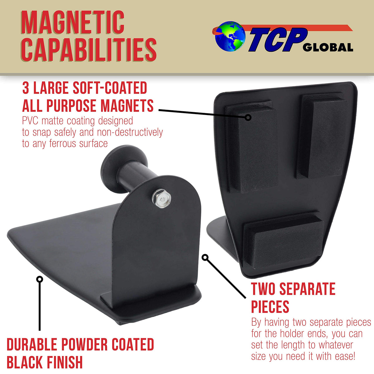TCP Global magnetic paper towel holder mounted on metal surface for quick access
