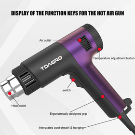 TDAGRO heat gun with four nozzles expands shrink tubing and wrap work.