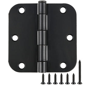 TDCHINGES rounded 3.5-inch matte black hinge with six mounting holes for interior doors.