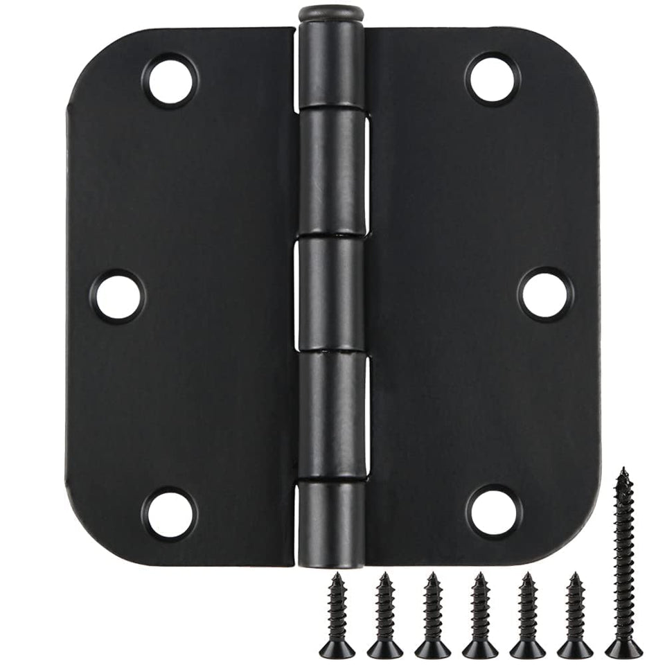 TDCHINGES rounded 3.5-inch matte black hinge with six mounting holes for interior doors.