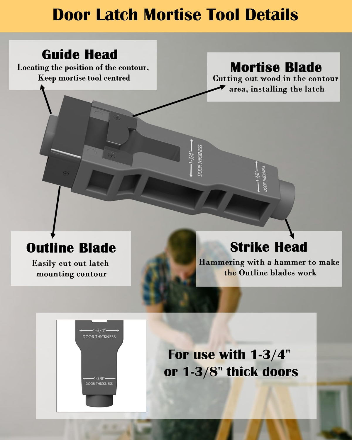 TDCQFFF Door Latch Tool in use demonstrates quick, clean mortise cuts