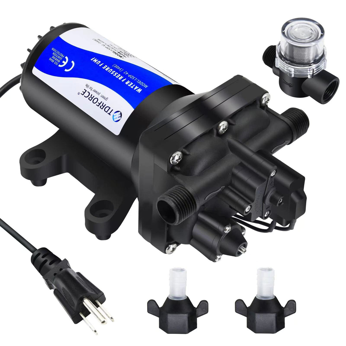 TDRFORCE 540E front view of the fresh water pump for RVs and boats.