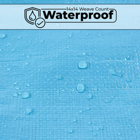 Teal Elite waterproof and UV resistant blue tarp shields sun and rain