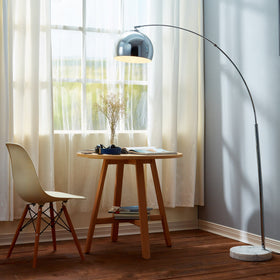 Teamson Home Arquer arc floor lamp chrome bell shade close-up with white interior