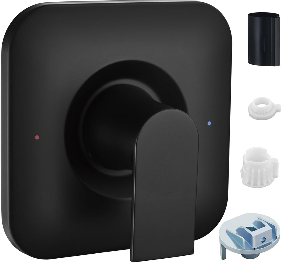 Tearel Genta LX valve trim in matte black, front view, Moen compatibility.