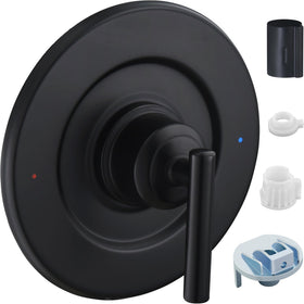 Tearel Gibson Posi-Temp matte black trim close-up for Moen T2901BL, durable finish.