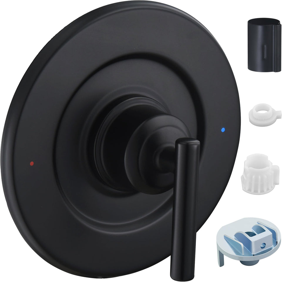 Tearel Gibson Posi-Temp matte black trim close-up for Moen T2901BL, durable finish.
