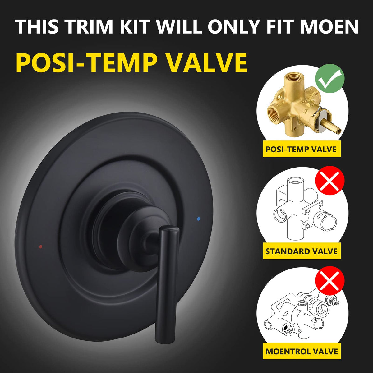 Gibson Posi-Temp trim in matte black simplifies installation on Moen valves.