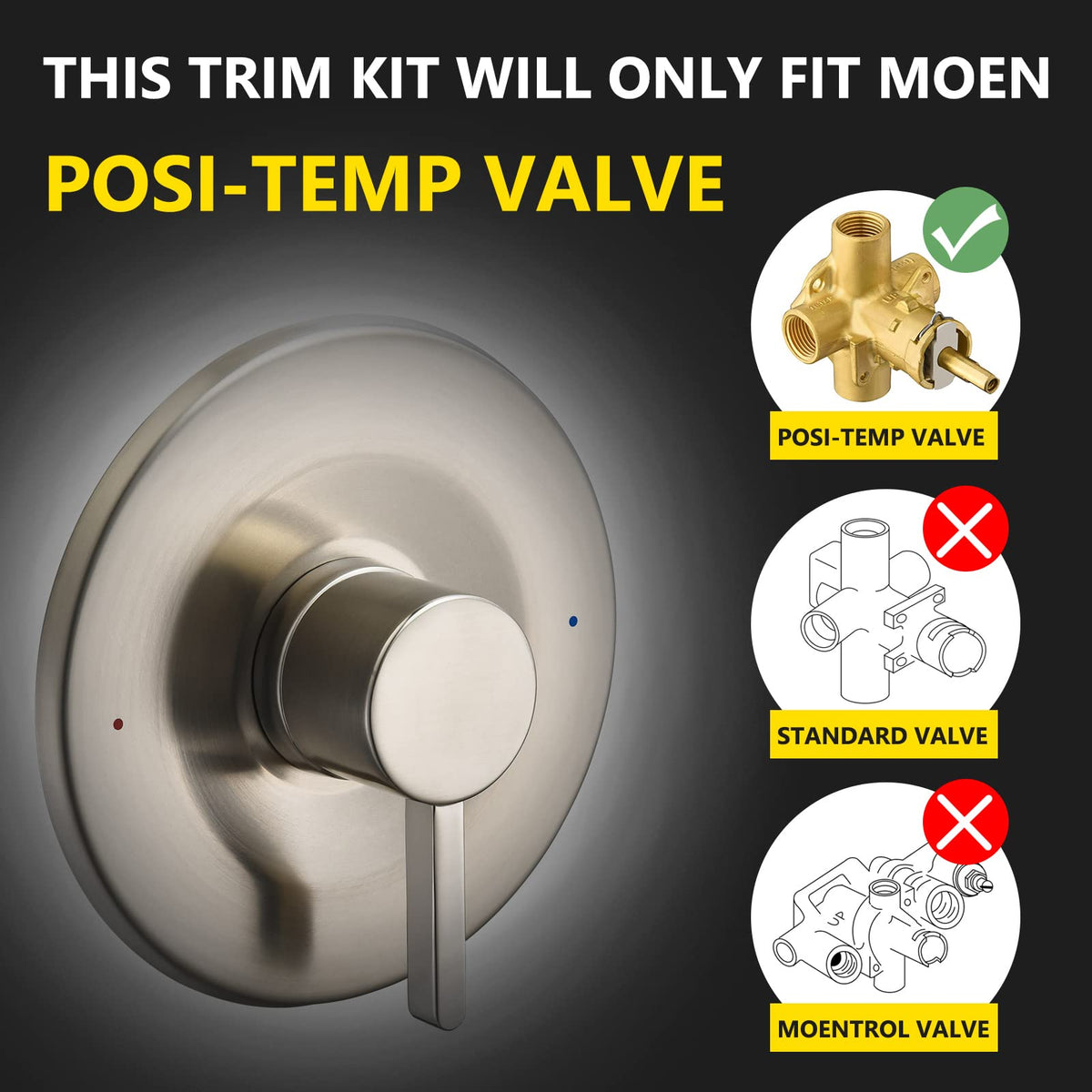 Tearel pressure-balancing trim shows a single dial for simple temperature control.