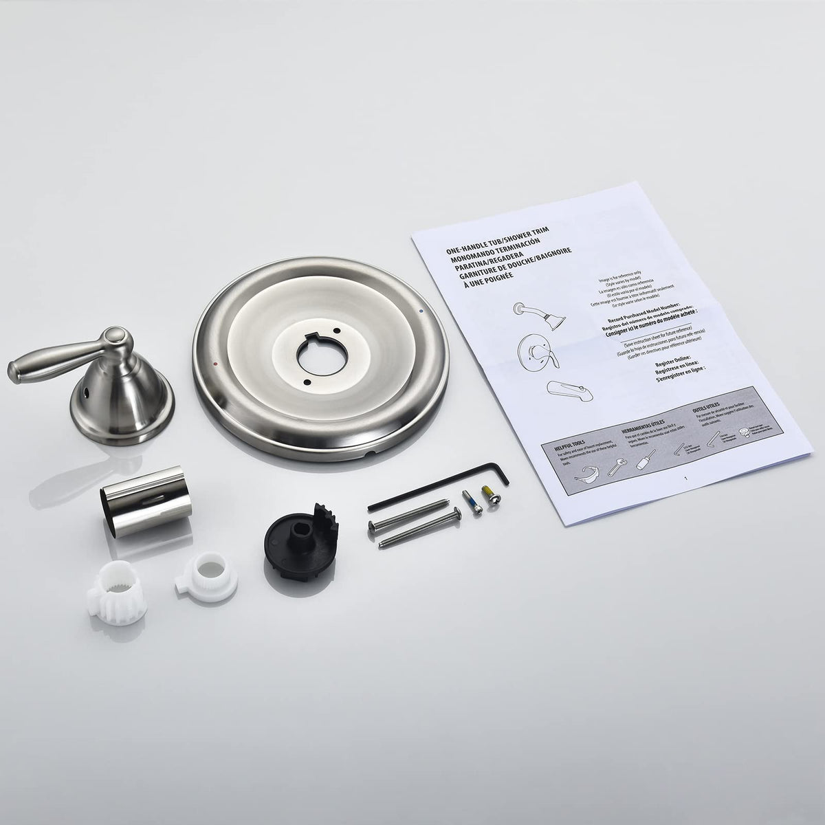 Tearel brushed nickel finish provides timeless style for any bathroom decor.