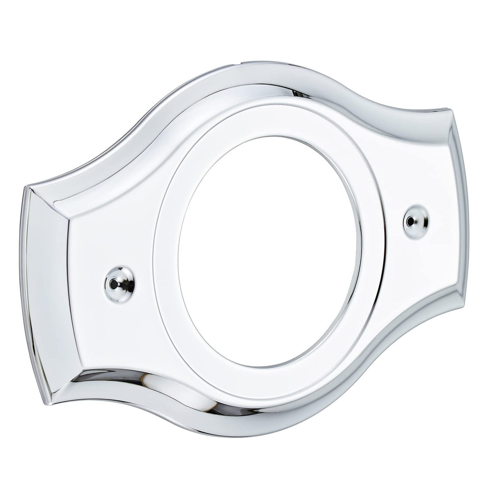Tearel Renovation Cover Plate closeup in chrome finish enhances bathroom aesthetics.