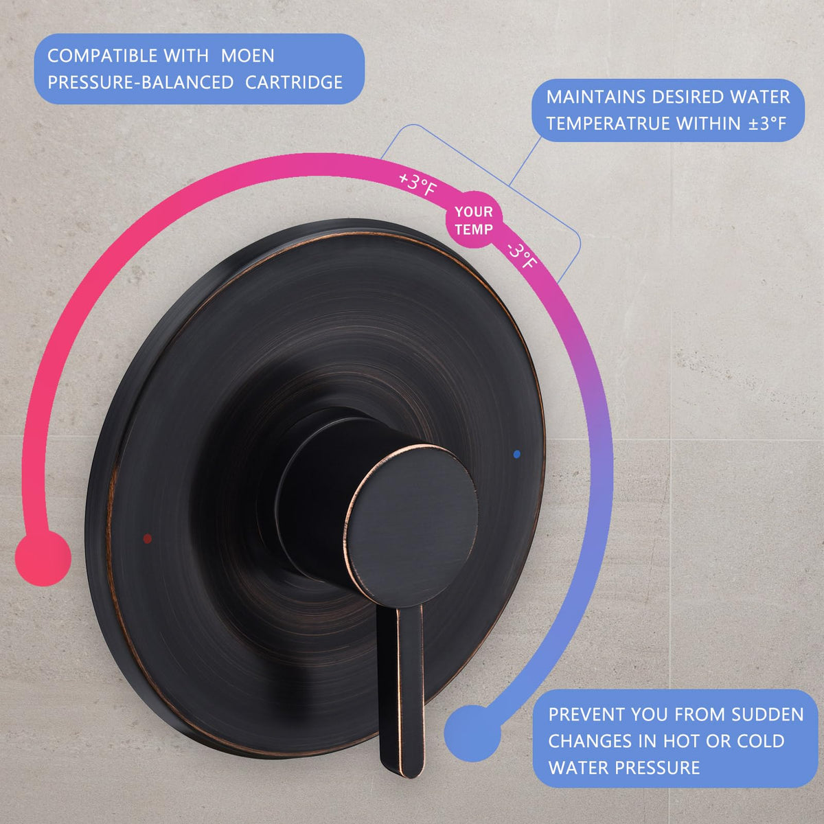 Tearel oil-rubbed bronze finish resists rust and maintains look.