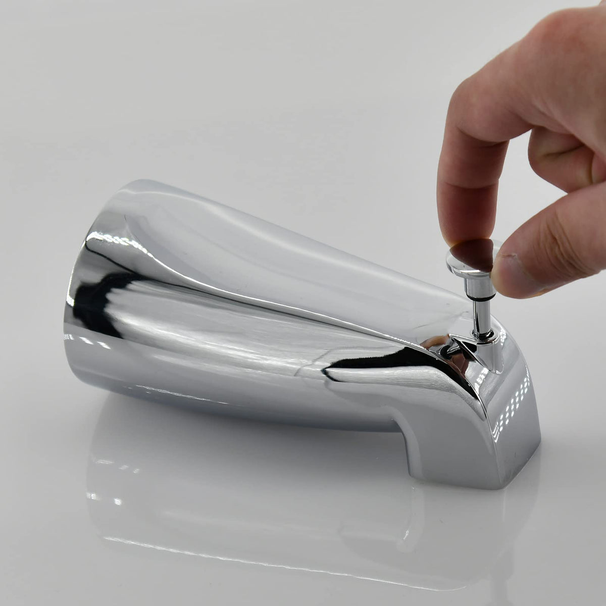 Tearel Slip Fit Tub Spout chrome close-up shows rust-resistant finish.