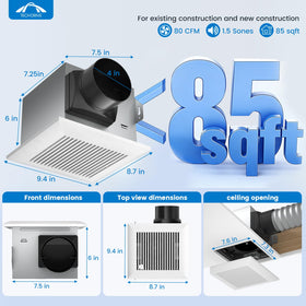 Tech Drive 1.5-sone bathroom fan shown for near-silent ventilation.