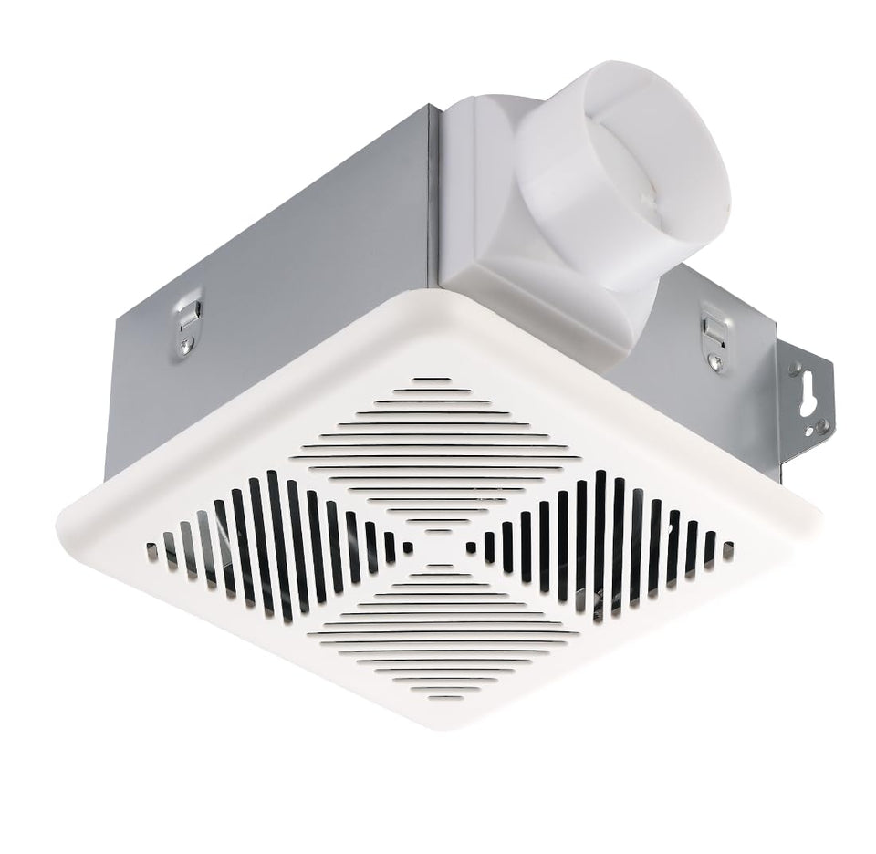Tech Drive 70 CFM fan for bathrooms up to 75 sq ft, moisture control.