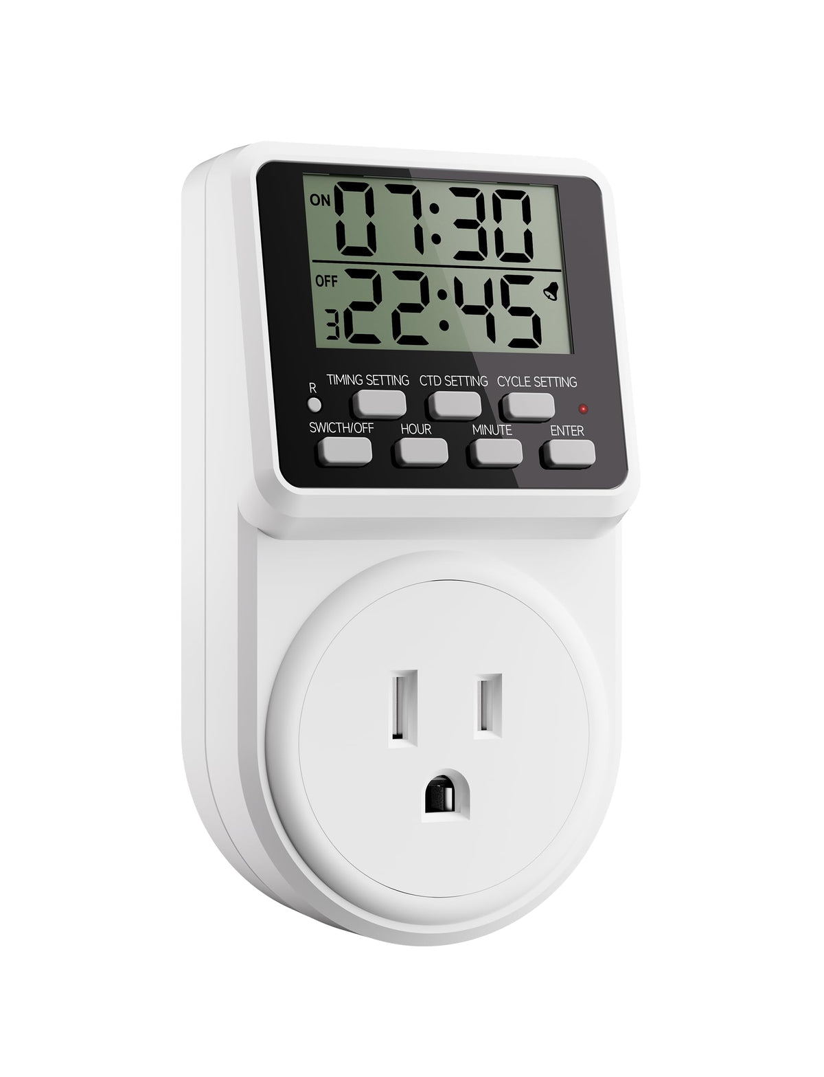 Techbee digital timer front view showing the compact design and controls