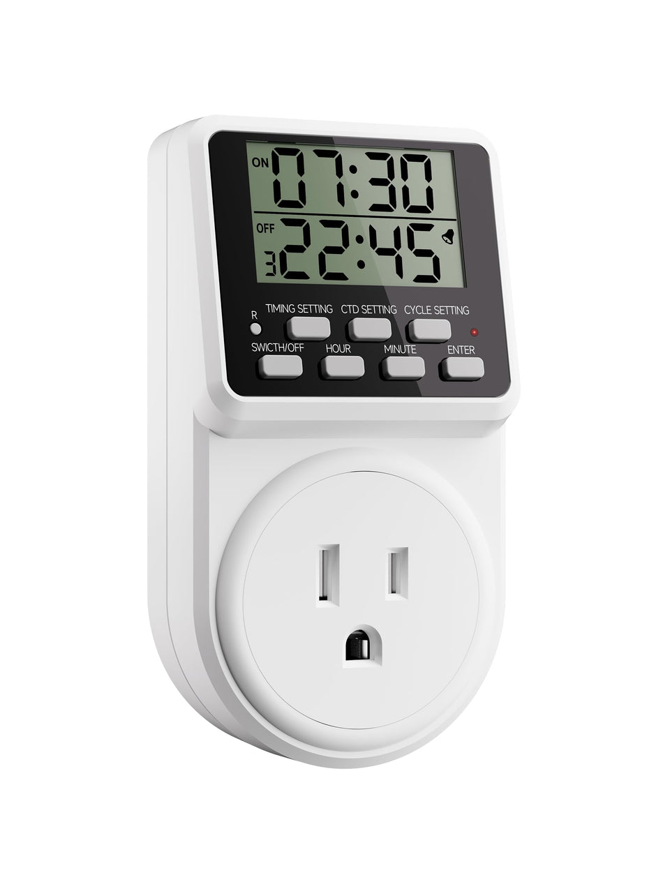 Techbee digital timer front view showing the compact design and controls
