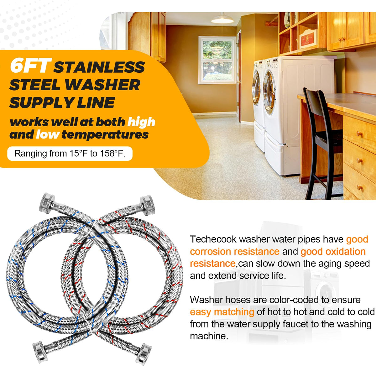 Techecook 6ft hose set packaging for quick replacement